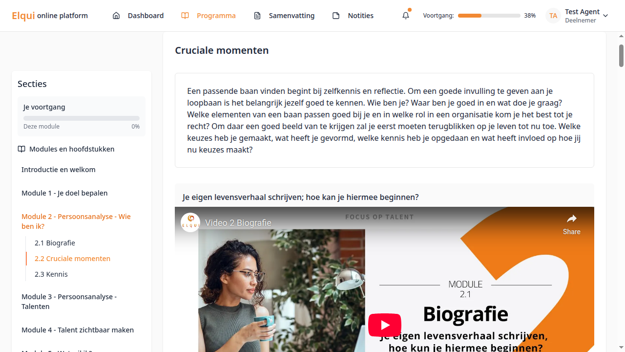 Module met videobegeleiding en interactieve oefeningen